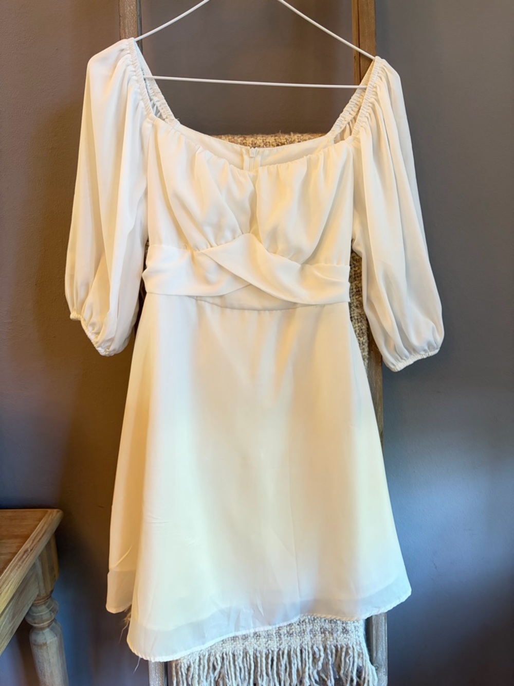 White Mini Dress with Sleeves and tie back
